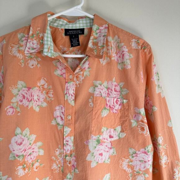 Jones New York Signature Shirt Floral Button Front 3/4 Sleeves Orange Womens L - Picture 4 of 10